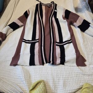 Love By Design Striped Open-Front Cardigan - Blush, Black & Cream
